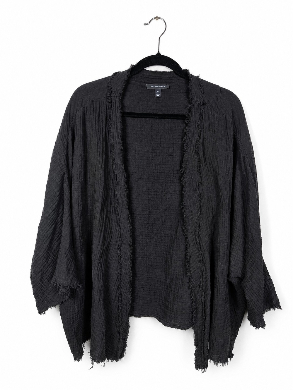 Grade & Gather Cotton Gauze Kimono Cardigan Frayed Boho Lagenlook Oversized M